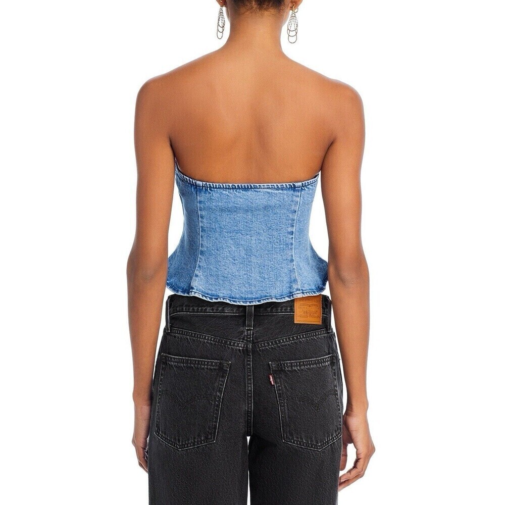 GANNI Rhinestone-Embellished Denim Bustier Blue Size 36 / US 4 Small - Picture 4 of 13